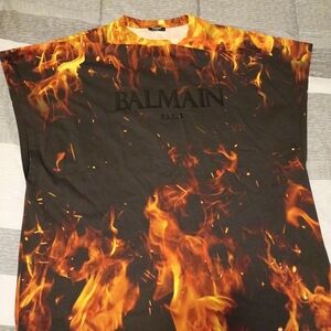 Balmain Black and Orange Flame Tank Top
